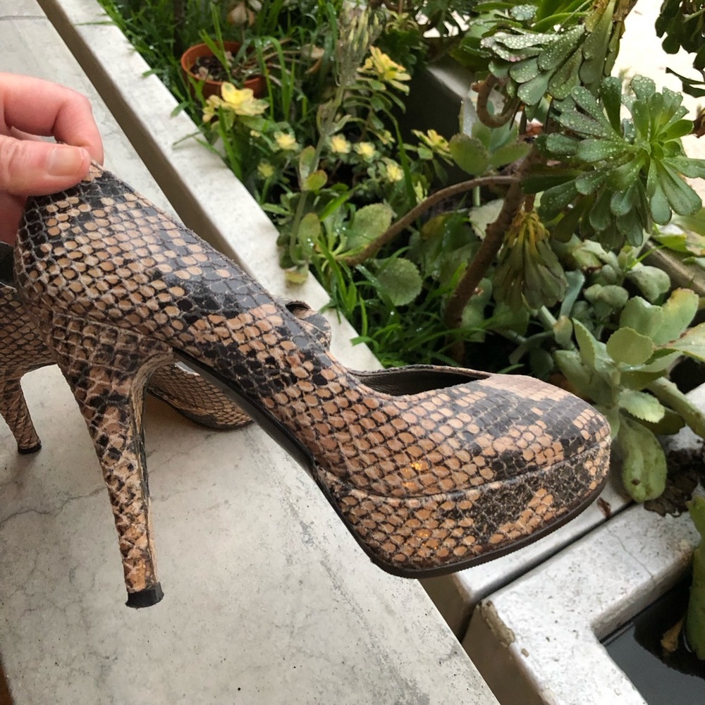 Stuart Weitzman snakeskin open toe pumps
